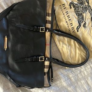 Burberry black leather and plaid handbag